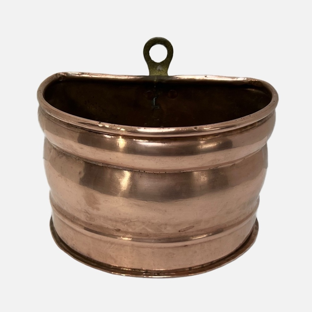 Vintage Solid Copper Hanging Flat Bottom Planter Caddy Made in Turkey size Med